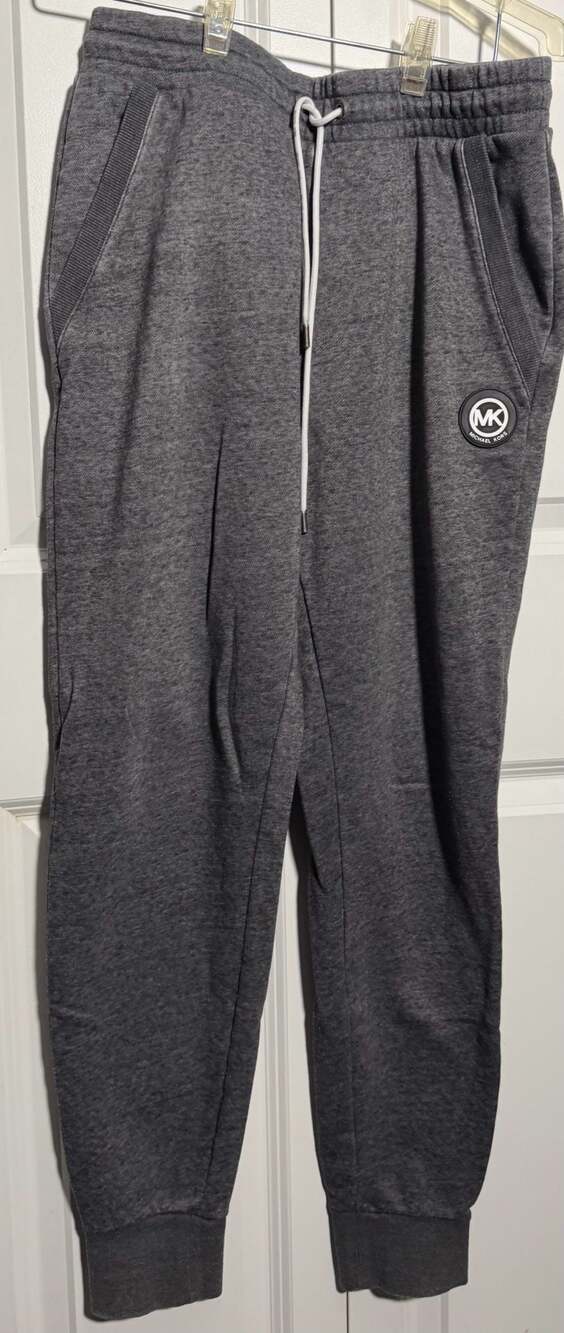 Michael Kors Mens Heathered Gray Fleece Jogger Sweatpants with Logo Patch Size S